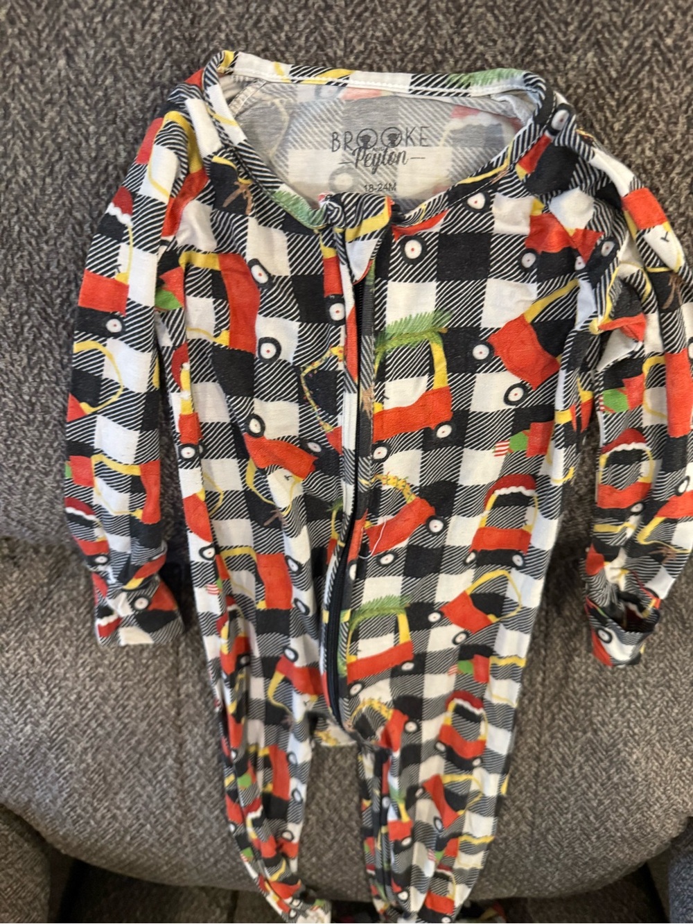Black Plaid One-Piece bamboo with Red Car Print